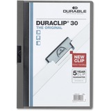 DURABLE DURACLIP Letter Report Cover - 8 1/2" x 11" - 30 Sheet Capacity - Vinyl - Graphite, Clear - 1 Each