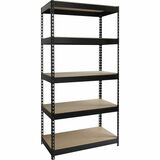 Lorell Fortress Riveted Shelving - 5 Compartment(s) - 5 Shelf(ves) - 72" Height x 36" Width x 18" Depth - Heavy Duty, Rust Resistant - 28% Recycled - Powder Coated - Black - Steel - 1 Each