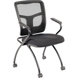 Lorell Mesh Back Nesting Training/Guest Chairs - Fabric Seat - Powder Coated Metal Frame - Four-legged Base - Black - Mesh - Armrest - 2 / Carton