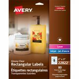 Avery® Glossy Clear Labels -Sure Feed Technology - 2" Width x 3" Length - Permanent Adhesive - Rectangle - Laser, Inkjet - Crystal Clear - Film - 8 / Sheet - 10 Total Sheets - 80 Total Label(s) - 80 / Pack