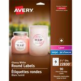 Avery Circle Labels - Sure Feed Technology - - Width2 1/2" Diameter - Permanent Adhesive - Round - Laser, Inkjet - Bright White - Paper - 9 / Sheet - 10 Total Sheets - 90 Total Label(s) - 90 / Pack