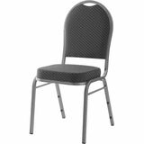 Lorell Round High-Back Upholstered Stack Chairs - Gray Fabric Seat - Gray Fabric Back - Steel Frame - Four-legged Base - 4 / Carton