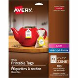 Avery® Printable Tags - Scallop Edge - 2" (50.80 mm) Length x 1.25" (31.75 mm) Width - Rectangular - String Fastener - 180 / Pack - Paper, Card Stock - White