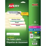 Avery TrueBlock File Folder Label - 3 7/16" Width x 21/32" Length - Permanent Adhesive - Laser, Inkjet - Assorted - 30 / Sheet - 300 / Pack