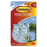 Command Clear Medium Hooks with Clear strips - 2 Medium Hook - 907.2 g Capacity - 2 / Pack