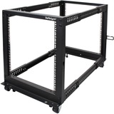 StarTech.com 12U Adjustable Depth Open Frame 4 Post Server Rack w/ Casters / Levelers and Cable Management Hooks - 12U Open Frame Server Rack w/adjustable mounting depth of 23in-41in & 25in tall design - Mobile Data IT rack w/casters/levelling feet cage nuts/screws cable mgmt hooks & assembly tools - Steel 19in EIA/ECA-310 frame for max ventilation w/1200 lb cap