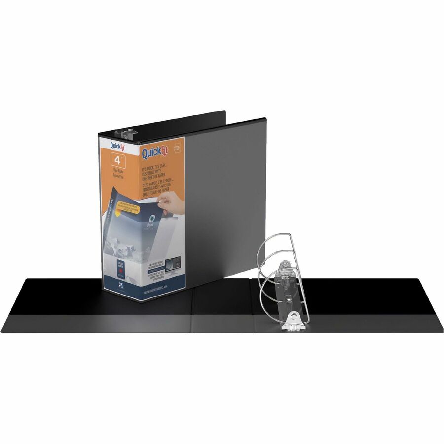 QuickFit View Binder, 3-Ring Binder, Angle D Ring, 4 Inch, Black - 4" (101.60 mm) Binder Capacity - 8 1/2" (215.90 mm) x 11" (279.40 mm) Sheet Size - 750 Sheet Capacity - 3 x 4" (101.60 mm) Ring - Fastener: D-Ring - Pocket: 2, Internal - Polypropylene - B