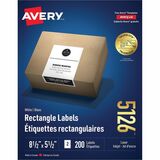 Avery White Rectangle LabelsTrueBlock, 8" x 5" , for Laser and Inkjet Printers - 5 1/2" Height x 8 1/2" Width - Permanent Adhesive - Rectangle - Laser - Bright White - Paper - 2 / Sheet - 100 Total Sheets - 200 Total Label(s) - 200 / Pack