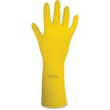 RONCO Flock Lined Light Duty Latex Gloves - Large Size - Honeycomb Texture - Yellow - Reusable, Light Duty, Chemical Resistant, Absorbent, Solvent Resistant - For Office, Food, Beverage, Janitorial Use, Fishing, Cleaning, Pharmaceutical - 1 / Pack - 16 mi