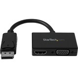 StarTech.com Travel A/V Adapter: 2-in-1 DisplayPort to HDMI or VGA - Connect your DisplayPort equipped computer system to an HDMI or VGA display - Displayport to HDMI - DisplayPort to VGA - DP to HDMI - DP to VGA - Ultrabook to projector - laptop video output - DisplayPort to VGA and HDMI