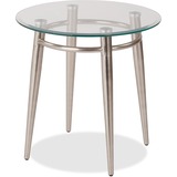 WorkSmart Brooklyn MG0920R-NB End Table - Clear Round Top - Four Leg Base - 4 Legs x 20" Table Top Width x 20" Table Top Depth - 20" Height - Assembly Required - Brushed Nickel