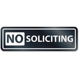 Headline No Soliciting Window Sign - 1 Each - No Soliciting Print/Message - 8.50" (215.90 mm) Width x 2.50" (63.50 mm) Height - Rectangular Shape - Window-mountable, Glass-mountable, Door-mountable - Self-adhesive, Removable - White, Clear