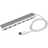 StarTech.com 7 Port Compact USB 3.0 Hub with Built-in Cable - Aluminum USB Hub - Silver - Add seven USB 3.0 (5Gbps) ports to your MacBook using this silver Apple style hub - 7 Port Compact USB 3.0 Hub with Built-in Cable - Aluminum USB Hub - Silver Apple style USB 3 hub perfect for MacBook - Rugged design and includes power adapter
