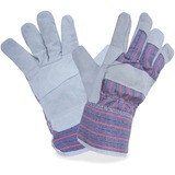 RONCO Split Leather Gloves - Large Size - Gray, Blue - Reinforced, Knuckle Strap, Safety Cuff, Abrasion Resistant, Cut Resistant, Breathable, Comfortable - For Industrial Maintenance, Warehouse - 24 / Bag