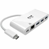 Tripp Lite by Eaton 3-Port USB 3.2 Gen 1 Hub with LAN Port and Power Delivery USB-C to 3x USB-A Ports and Gigabit Ethernet White