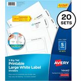 Avery Big Tab Tab Divider - 100 x Divider(s) - 5 - 5 Tab(s)/Set - 8.50" Divider Width x 11" Divider Length - 3 Hole Punched - White Paper Divider - White Paper Tab(s) - Recycled - 20 / Box