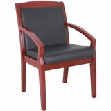 Lorell Sloping Arms Wood Guest Chair - Black Bonded Leather Seat - Black Bonded Leather Back - Mahogany Solid Wood, Rubberwood Frame - Four-legged Base - 1 Each