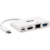 Tripp Lite by Eaton USB-C Multiport Adapter - 4K HDMI USB 3.x (5Gbps) Hub Port GbE 60W PD Charging HDCP White