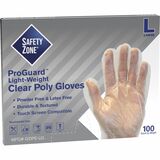 Safety Zone Clear Powder Free Polyethylene Gloves - Large Size - Polyethylene - Clear - Die Cut, Heat Sealed Edge, Embossed Grip, Powder-free, Latex-free, Silicone-free, Recyclable - For Food - 100 / Box