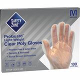 Safety Zone Clear Powder Free Polyethylene Gloves - Medium Size - Clear - Die Cut, Heat Sealed Edge, Embossed Grip, Latex-free, Silicone-free, Recyclable - For Food - 100 / Pack - 11.75" (298.45 mm) Glove Length