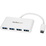 StarTech.com 4 Port USB C Hub with 4x USB-A (USB 3.0 SuperSpeed 5Gbps) - USB Bus Powered - Portable/Laptop USB Type-C Adapter Hub - White - 4-Port USB-C hub - USB Type-C host laptop to 4x USB-A - SuperSpeed 5Gbps (USB 3.1/3.2 Gen 1) - Portable bus powered USB C to USB A adapter hub (shared up to 15W) - OS independent - USB 3.0 hub with compact white housing - Supports USB 2.0/1.1 devices