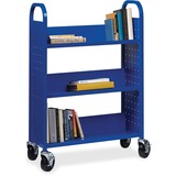 Lorell Single-sided Book Cart - 3 Shelf - Round Handle - 5" (127 mm) Caster Size - Steel - x 32" Width x 14" Depth x 46" Height - Blue - 1 Each