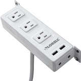 Lorell Under Desk AC Power Center with USB Charger - 3 x AC Power, 2 x USB - 8 ft Cord - Surface-mountable - White