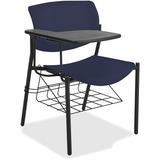 Lorell Writing Tablet Student Chairs - Powder Coated, Black Tubular Steel Frame - Four-legged Base - Dark Blue - Plastic - 2 / Carton