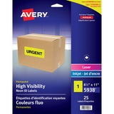Avery High Visibility Neon ID Labels - Permanent Adhesive - Rectangle - Inkjet, Laser - Neon Yellow - 25 / Sheet - 1 Total Sheets - 25 / Pack