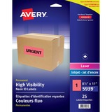 Avery® High Visibility Neon ID Labels - Permanent Adhesive - Rectangle - Inkjet, Laser - Neon Red - 25 / Sheet - 1 Total Sheets - 25 / Pack