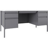 Lorell Fortress Series Teachers Desk - 60" x 30" x 29.5" - Double Pedestal - T-mold Edge - Material: Steel - Finish: Gray