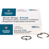 Business Source Standard Book Rings - 1" (25.40 mm) Diameter - Silver - Nickel Plated - 100 / Box