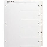Business Source Table of Content Quick Index Dividers - Printed Tab(s) - Digit - 1-5 - 5 Tab(s)/Set - 8.50" Divider Width x 11" Divider Length - 3 Hole Punched - White Divider - White Mylar Tab(s) - 5 / Set
