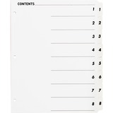 Business Source Table of Content Quick Index Dividers - Printed Tab(s) - Digit - 1-8 - 8 Tab(s)/Set - 8.50" Divider Width x 11" Divider Length - 3 Hole Punched - White Divider - White Mylar Tab(s) - 8 / Set