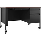 Lorell Fortress Series Walnut Top Teacher's Desk - 48" x 30" x 29.5" - Box, File Drawer(s) - Single Pedestal on Right Side - T-mold Edge