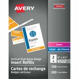 Avery Vertical Name Badge and Ticket Insertsfor Laser and Inkjet Printers, 6" x 4-1/4" - 1 / Box - 4.25" (107.95 mm) Width - Rectangular Shape - Printable, Insertable, Printable, Easy to Use, Laminated, Micro Perforated, Recyclable - White