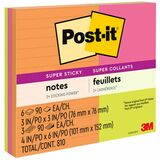 Post-it® Super Sticky Notes - Energy Boost Color Collection - 3" x 3" , 4" x 6" - Square, Rectangle - 90 Sheets per Pad - Vital Orange, Tropical Pink, Limeade - Paper - Sticky, Recyclable - 9 / Pack