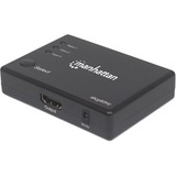 Manhattan HDMI Switch 3-Port (Compact), 4K@60Hz, Connects x3 HDMI sources to x1 display, Remote Control and Manual Switching (via button), AC Powered (cable 1.2m), Black, Three Year Warranty, Blister (With Euro 2-pin plug)