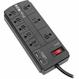 Tripp Lite Surge Protector Power Strip 8-Outlet 2 USB Charging Ports 8ft Cord - 8 x NEMA 5-15R, 2 x USB - 1875 VA - 1200 J - 120 V AC Input - 8 x NEMA 5-15R, 2 x USB - 1.88 kVA - 1200 J - 120 V AC Input