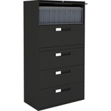 Global 9300 Series Centre Pull Lateral File - 5-Drawer - 18" x 36" x 65.3" - 5 x Drawer(s) for File - Letter, Legal, A4 - Lateral - Hanging Bar, Interlocking, Anti-tip, Pull Handle, Ball-bearing Suspension, Leveling Glide, Lockable, Durable, Reinforced - 