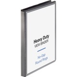 Business Source Heavy-duty View Binder - 1/2" Binder Capacity - Letter - 8 1/2" x 11" Sheet Size - 125 Sheet Capacity - Round Ring Fastener(s) - 2 Internal Pocket(s) - Polypropylene, Chipboard - Black - Heavy Duty, Wrinkle-free, Gap-free Ring, Non-glare, Ink-transfer Resistant, Durable, Sturdy, Exposed Rivet - 1 Each