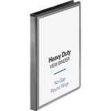 Business Source Heavy-duty View Binder - 1/2" Binder Capacity - Letter - 8 1/2" x 11" Sheet Size - 125 Sheet Capacity - Round Ring Fastener(s) - 2 Internal Pocket(s) - Polypropylene, Chipboard - Black - Heavy Duty, Wrinkle-free, Gap-free Ring, Non-glare, 