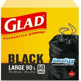 Glad ForceFlex Trash Bag - Large Size - 90 L Capacity - 30" (762 mm) Width x 33" (838.20 mm) Length - Black - 60/Box - Garbage
