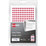 Avery Removable Colour Coding Labels - - Height1/4" Diameter - Removable Adhesive - Round - Laser, Inkjet - Red - 192 / Sheet - 4 Total Sheets - 768 / Pack