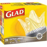 Glad Extra Large Easy Tie Garbage Bags - Extra Large Size - 31" (787.40 mm) Width x 42" (1066.80 mm) Length - Clear - 20/Box - Office, Kitchen, Bathroom, Garbage