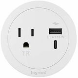 Wiremold Round FPC with 1 Outlet and Combo USB-A and USB-C Ports - White - 1 x Power Receptacles...