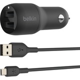 Belkin BoostCharge Dual USB-A Car Charger 24W + USB-A to Micro-USB Cable - 5 V DC/4.80 A Output