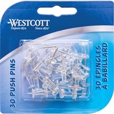 Westcott Push Pins - Clear - for Maps, Pictures, Notes, Wall, Corkboard, Bulletin Board - 30 / Box - Clear