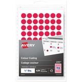 Avery® Removable Colour Coding Labels Handwrite, " - 1/2" Diameter - Removable Adhesive - Round - Red - 70 / Sheet - 6 Total Sheets - 420 Total Label(s) - 420 / Pack