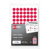 Avery Removable Colour Coding Labels Handwrite, " - - Height1/2" Diameter - Removable Adhesive - Round - Red - 70 / Sheet - 6 Total Sheets - 420 Total Label(s) - 420 / Pack